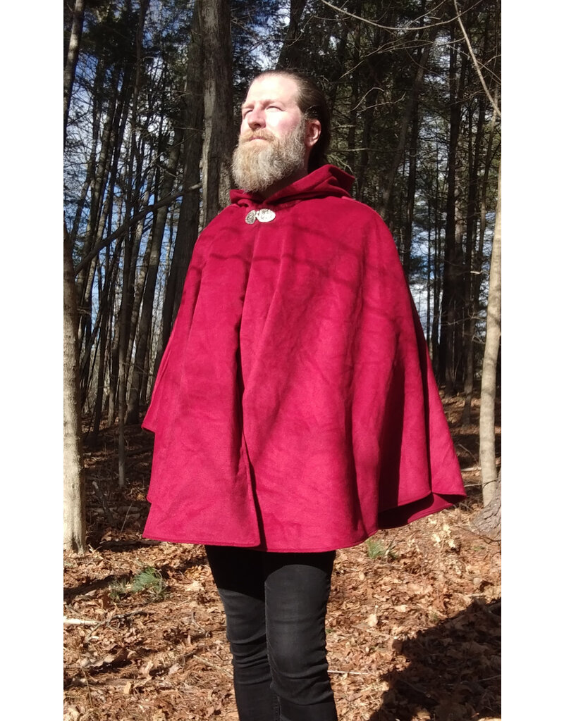 Cloakmakers.com 5623-Crimson Red 100% Wool Cloak w/ Black Velvet Hood Lining & Black Moleskin Pockets