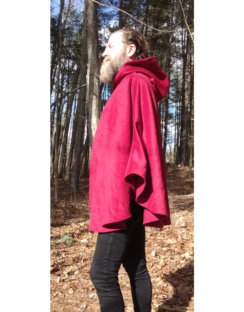 Cloakmakers.com 5623-Crimson Red 100% Wool Cloak w/ Black Velvet Hood Lining & Black Moleskin Pockets