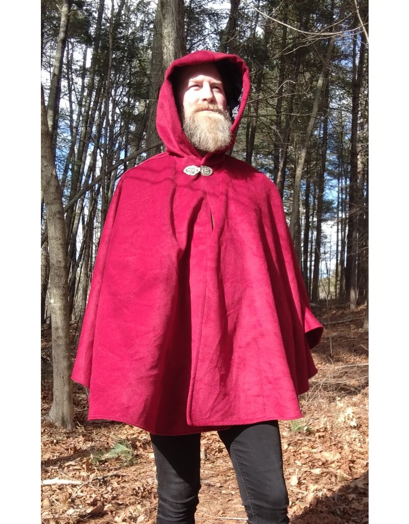 Cloakmakers.com 5623-Crimson Red 100% Wool Cloak w/ Black Velvet Hood Lining & Black Moleskin Pockets