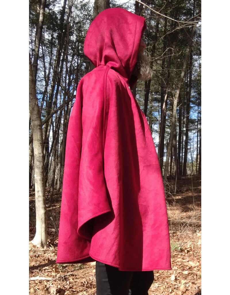 Cloakmakers.com 5623-Crimson Red 100% Wool Cloak w/ Black Velvet Hood Lining & Black Moleskin Pockets
