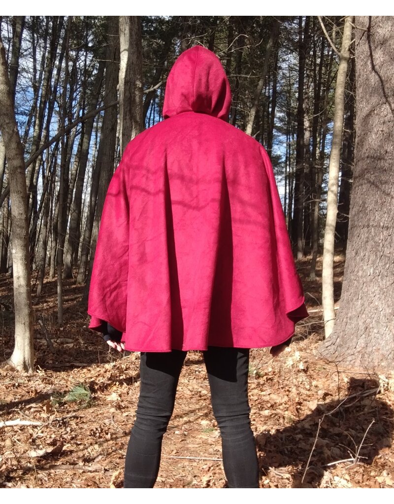Cloakmakers.com 5623-Crimson Red 100% Wool Cloak w/ Black Velvet Hood Lining & Black Moleskin Pockets