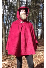 Cloakmakers.com 5623-Crimson Red 100% Wool Cloak w/ Black Velvet Hood Lining & Black Moleskin Pockets