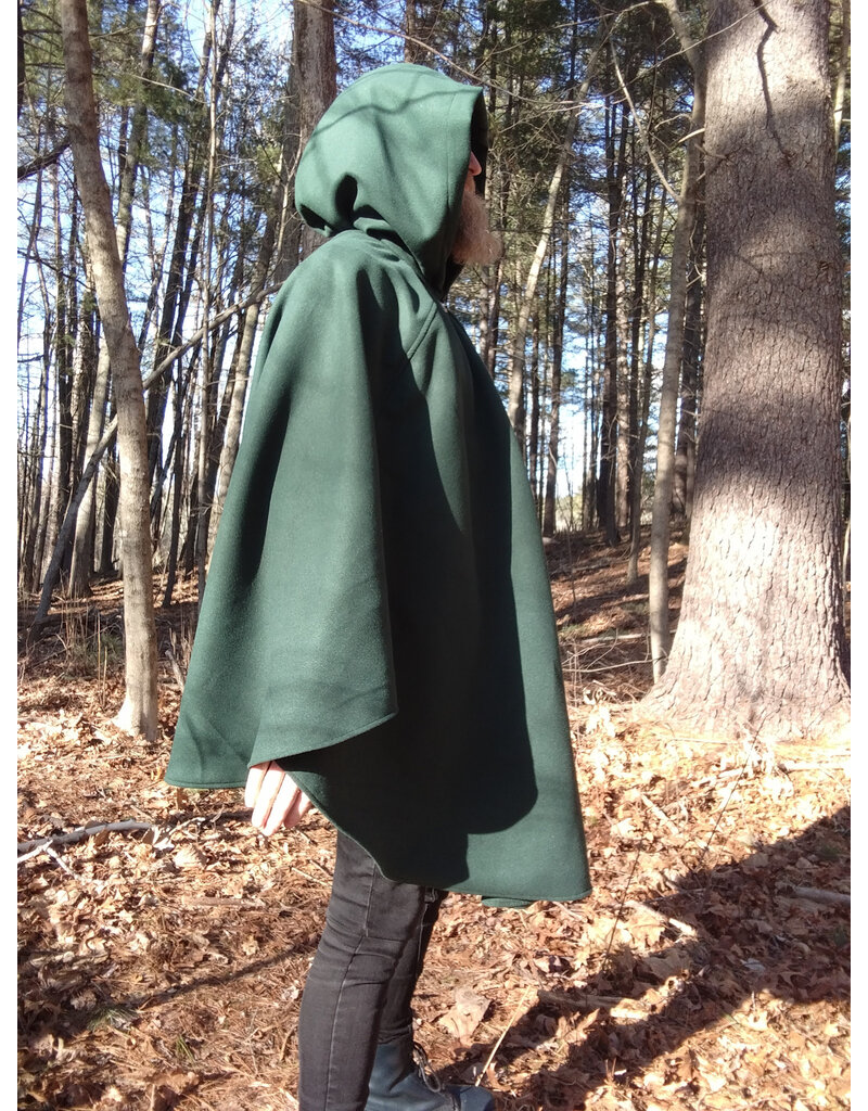 Cloakmakers.com 5624-Washable Hunter Green Faux Wool Cloak w/ Square Celtic Knot Clasp