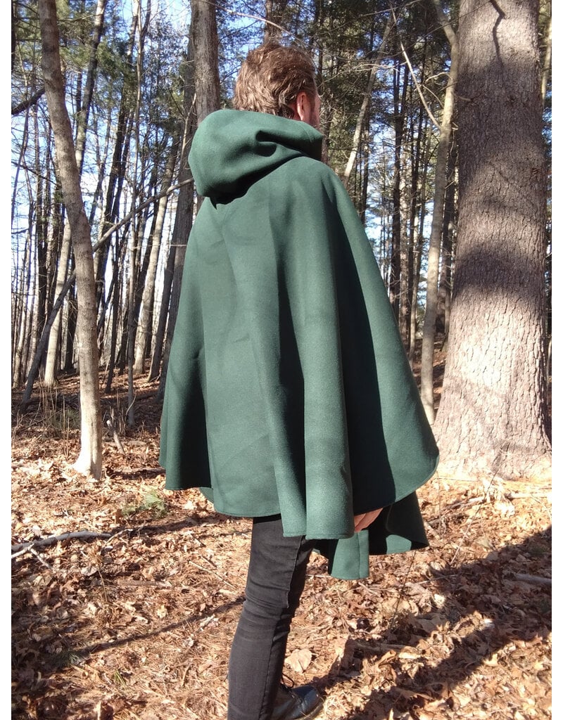 Cloakmakers.com 5624-Washable Hunter Green Faux Wool Cloak w/ Square Celtic Knot Clasp