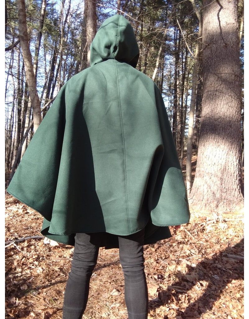 Cloakmakers.com 5624-Washable Hunter Green Faux Wool Cloak w/ Square Celtic Knot Clasp