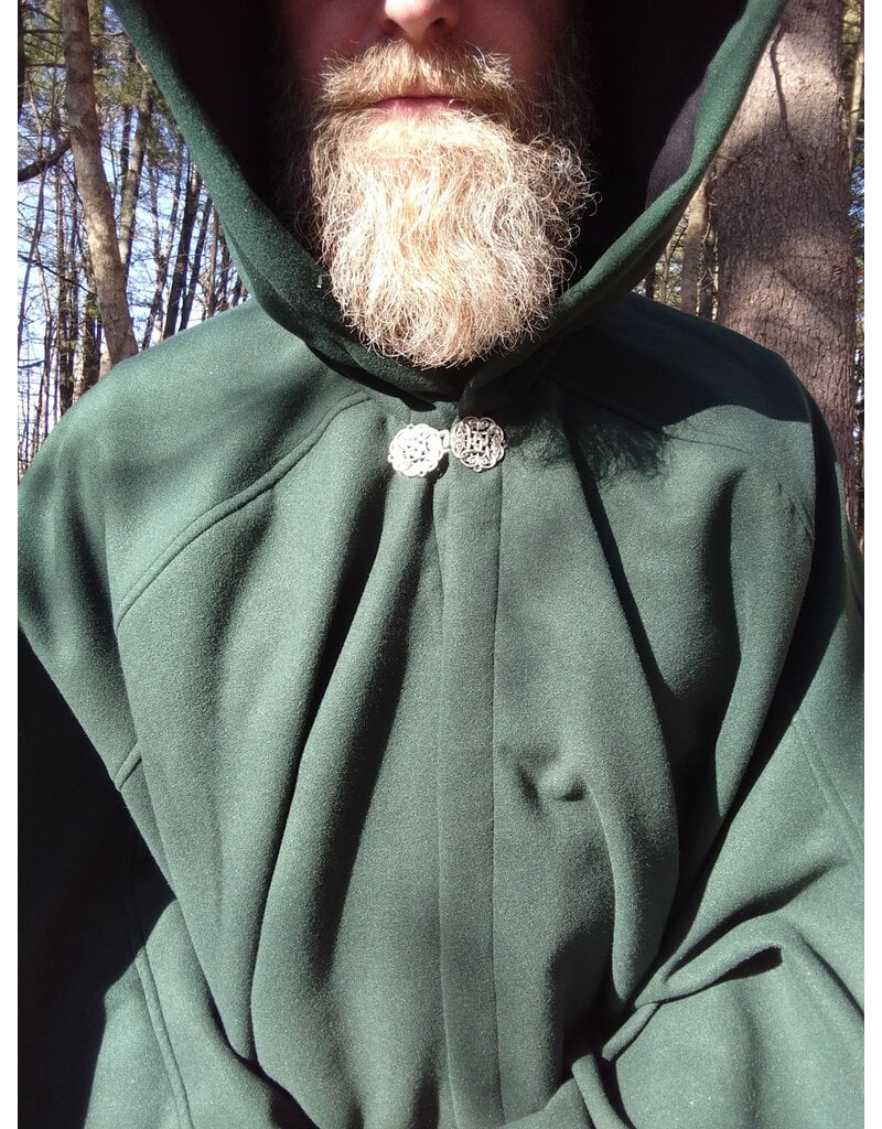 Cloakmakers.com 5624-Washable Hunter Green Faux Wool Cloak w/ Square Celtic Knot Clasp