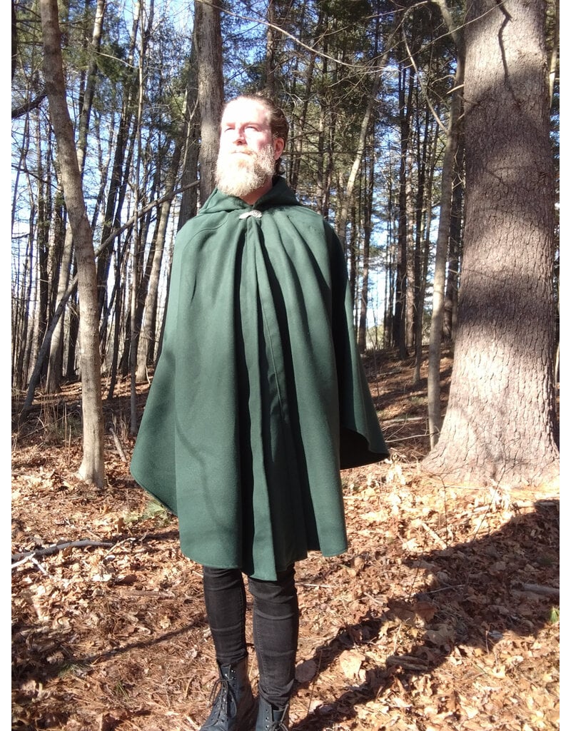 Cloakmakers.com 5624-Washable Hunter Green Faux Wool Cloak w/ Square Celtic Knot Clasp