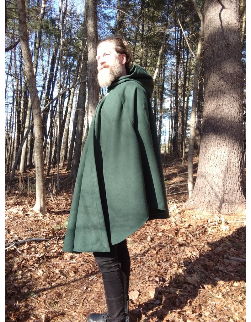 Cloakmakers.com 5624-Washable Hunter Green Faux Wool Cloak w/ Square Celtic Knot Clasp