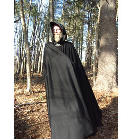 Cloakmakers.com 5625-Black Wool Cloak w/ Black Faux Suede Hood Lining & Celtic Triquetra Clasp
