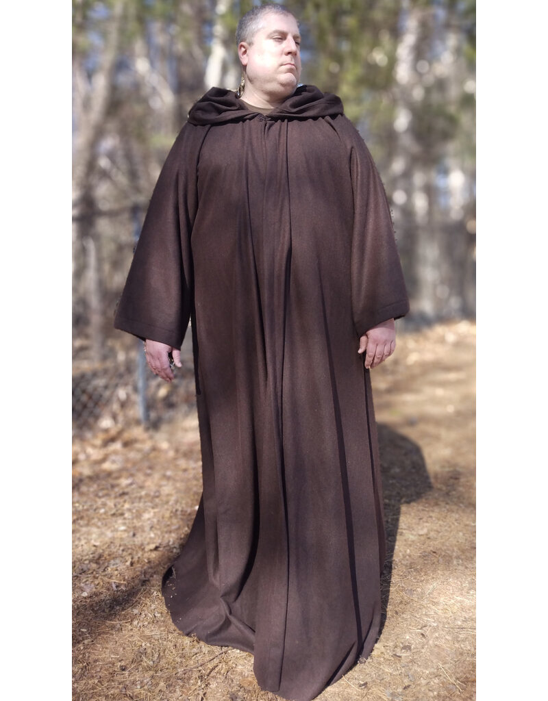 Cloakmakers.com R556-Washable Brown Wool Blend Robe of Generous Size w/ Hook & Eye Closure