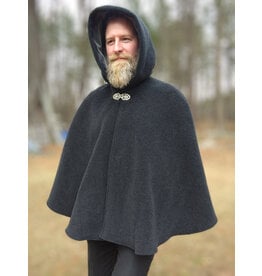 Cloakmakers.com 5626-Washable Thick Grey Herringbone Wool Cloak w/ Pockets