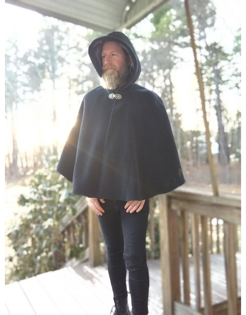 Cloakmakers.com 5626-Washable Thick Grey Herringbone Wool Cloak w/ Pockets