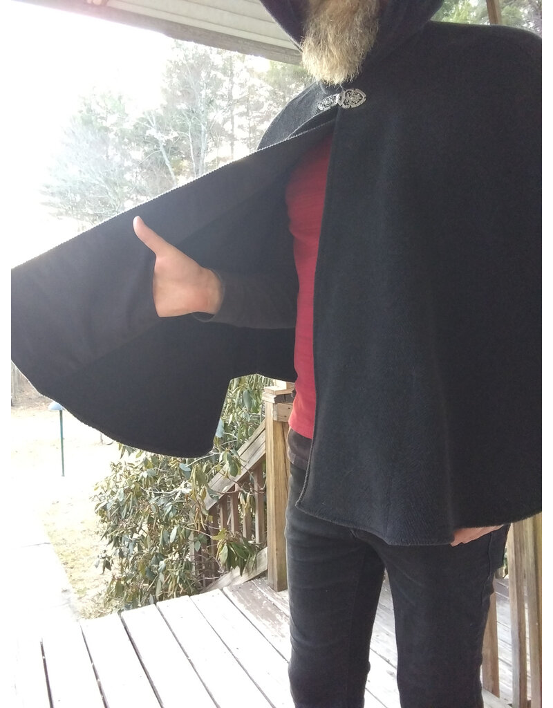 Cloakmakers.com 5626-Washable Thick Grey Herringbone Wool Cloak w/ Pockets