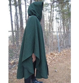 Cloakmakers.com 5627-Green Melange Wool Ranger Cloak w/ Black Velvet Hood Lining & Multi-Leaf Clasp
