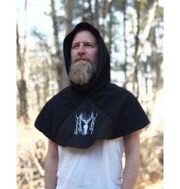 Cloakmakers.com H521-Washable Black & Charcoal Wool Hood w/ Stag Embroidery