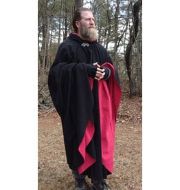 Cloakmakers.com 5630-Washable Double-Faced Black & Red Windpro Fleece Cloak w/ Triple Medallion Clasp