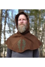 Cloakmakers.com H523-Washable Brown Hooded Cowl w/ Green Ivy Embroidery