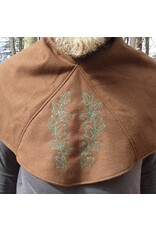 Cloakmakers.com H523-Washable Brown Hooded Cowl w/ Green Ivy Embroidery