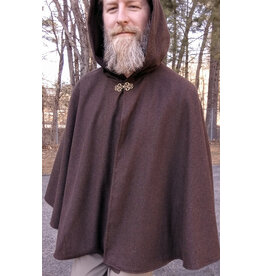 Cloakmakers.com 5634-Washable Lightweight Brown Wool Blend Cloak w/ Brown Hood Lining & Pockets
