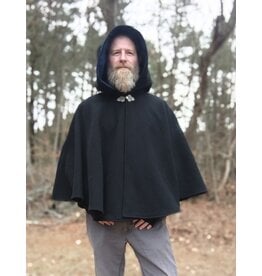 Cloakmakers.com 5635-Washable Heavy Weight Black Wool Cloak w/ Dark Blue Hood Lining & Pockets
