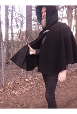 Cloakmakers.com 5635-Washable Heavy Weight Black Wool Cloak w/ Dark Blue Hood Lining & Pockets