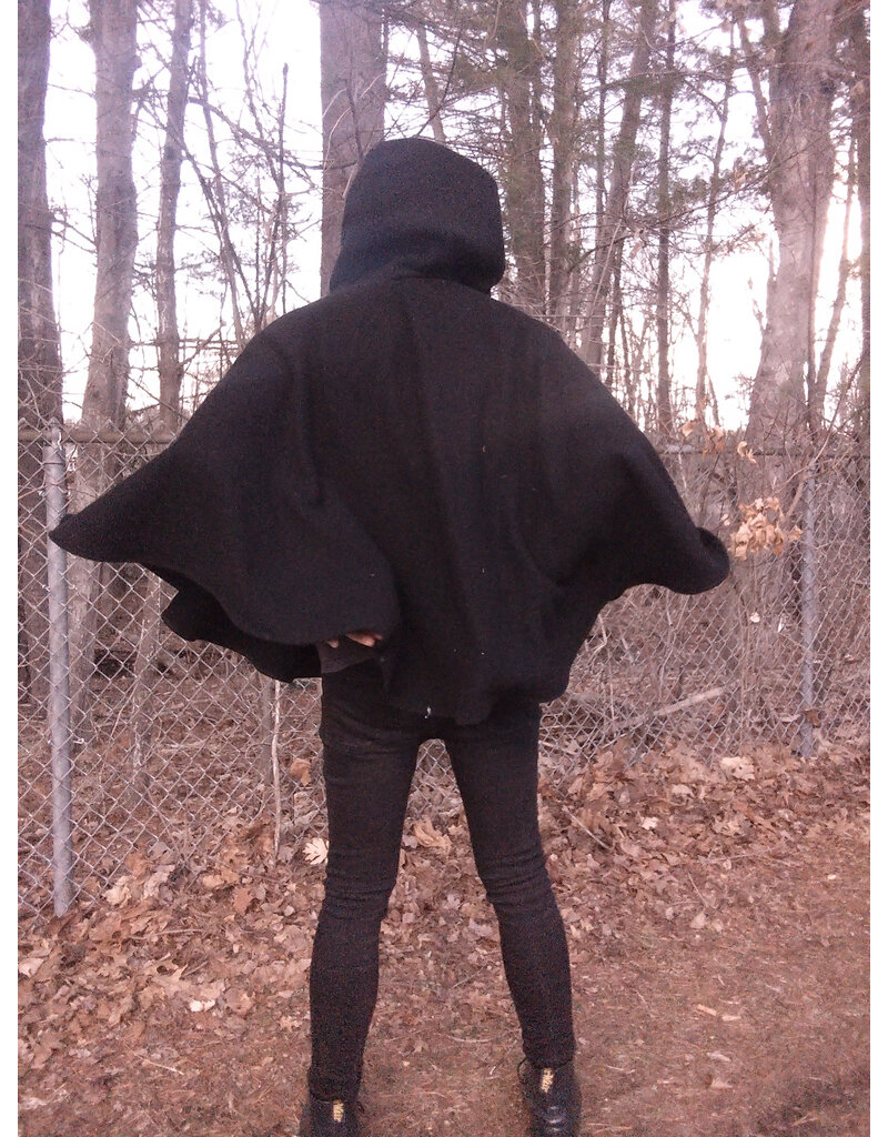 Cloakmakers.com 5635-Washable Heavy Weight Black Wool Cloak w/ Dark Blue Hood Lining & Pockets