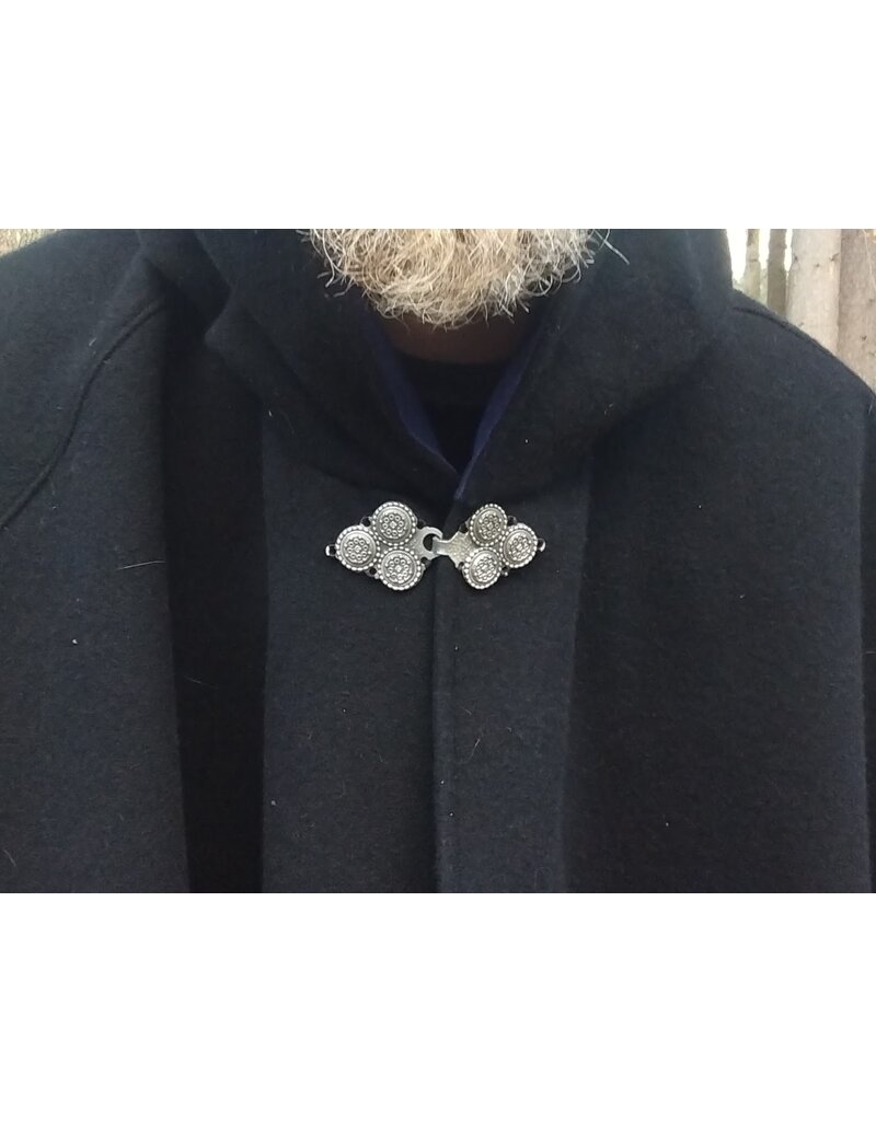 Cloakmakers.com 5635-Washable Heavy Weight Black Wool Cloak w/ Dark Blue Hood Lining & Pockets