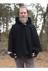Cloakmakers.com 5635-Washable Heavy Weight Black Wool Cloak w/ Dark Blue Hood Lining & Pockets