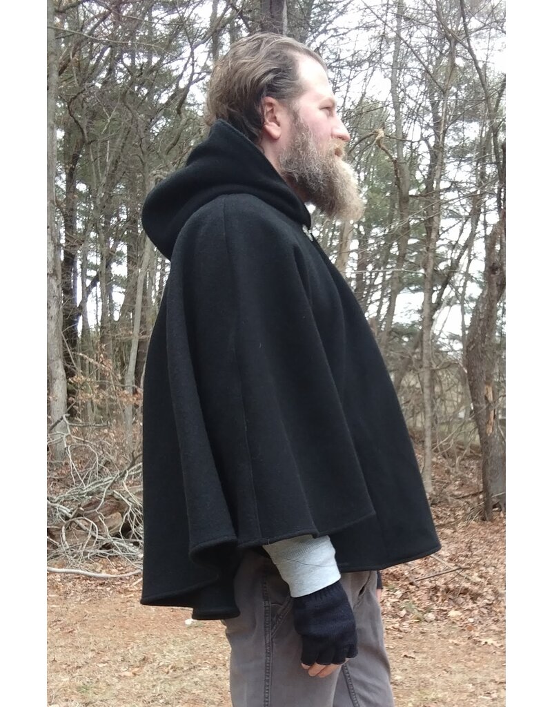 Cloakmakers.com 5635-Washable Heavy Weight Black Wool Cloak w/ Dark Blue Hood Lining & Pockets