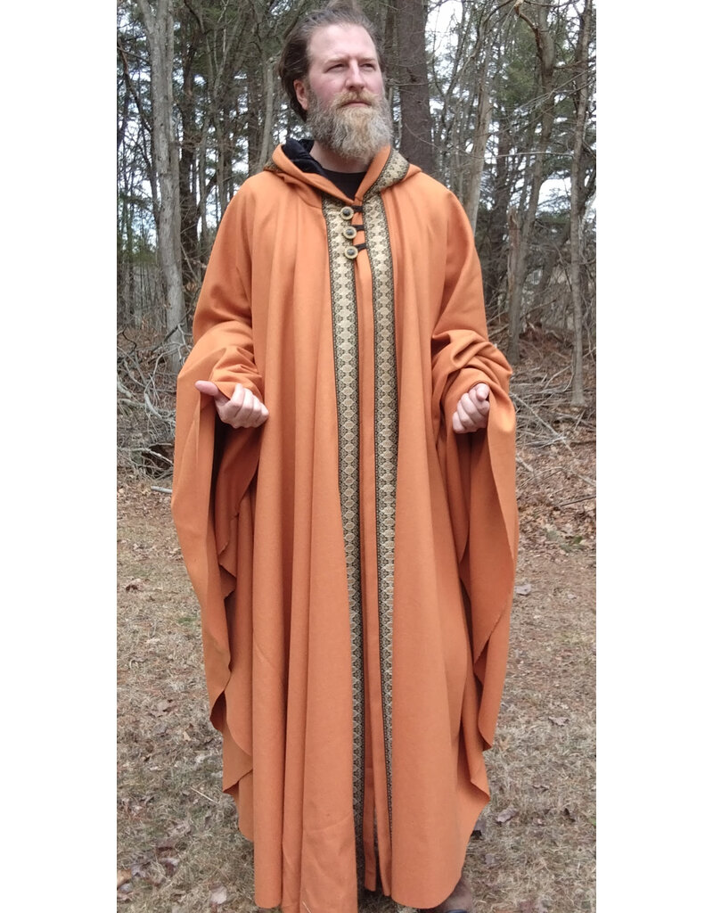 Cloakmakers.com 5636-Amber Wool Blend Cloak w/ Black Velveteen Hood Lining and Triple Loop & Button Closure
