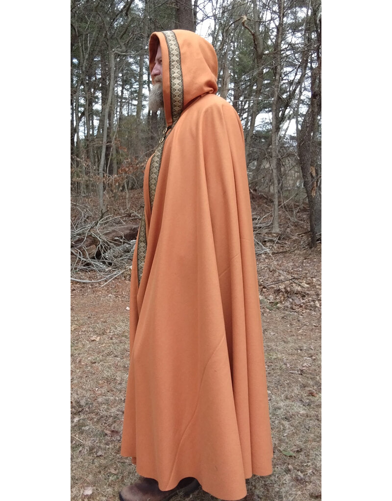 Cloakmakers.com 5636-Amber Wool Blend Cloak w/ Black Velveteen Hood Lining and Triple Loop & Button Closure