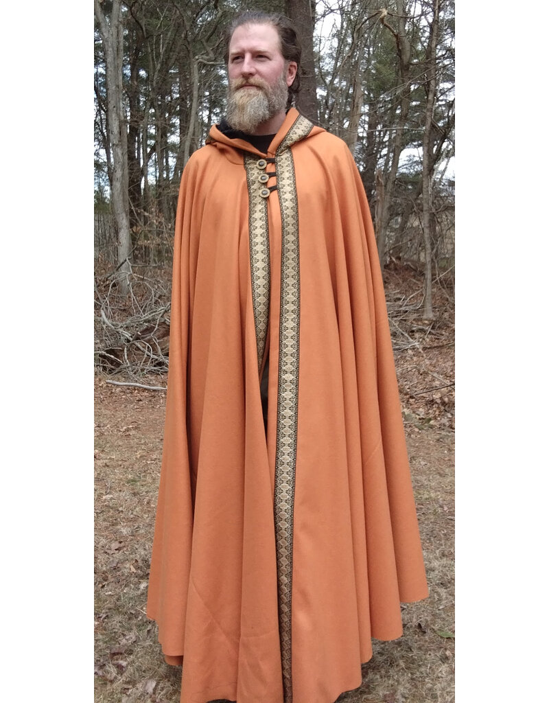 Cloakmakers.com 5636-Amber Wool Blend Cloak w/ Black Velveteen Hood Lining and Triple Loop & Button Closure