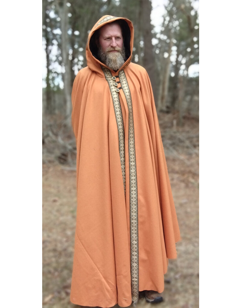 Cloakmakers.com 5636-Amber Wool Blend Cloak w/ Black Velveteen Hood Lining and Triple Loop & Button Closure
