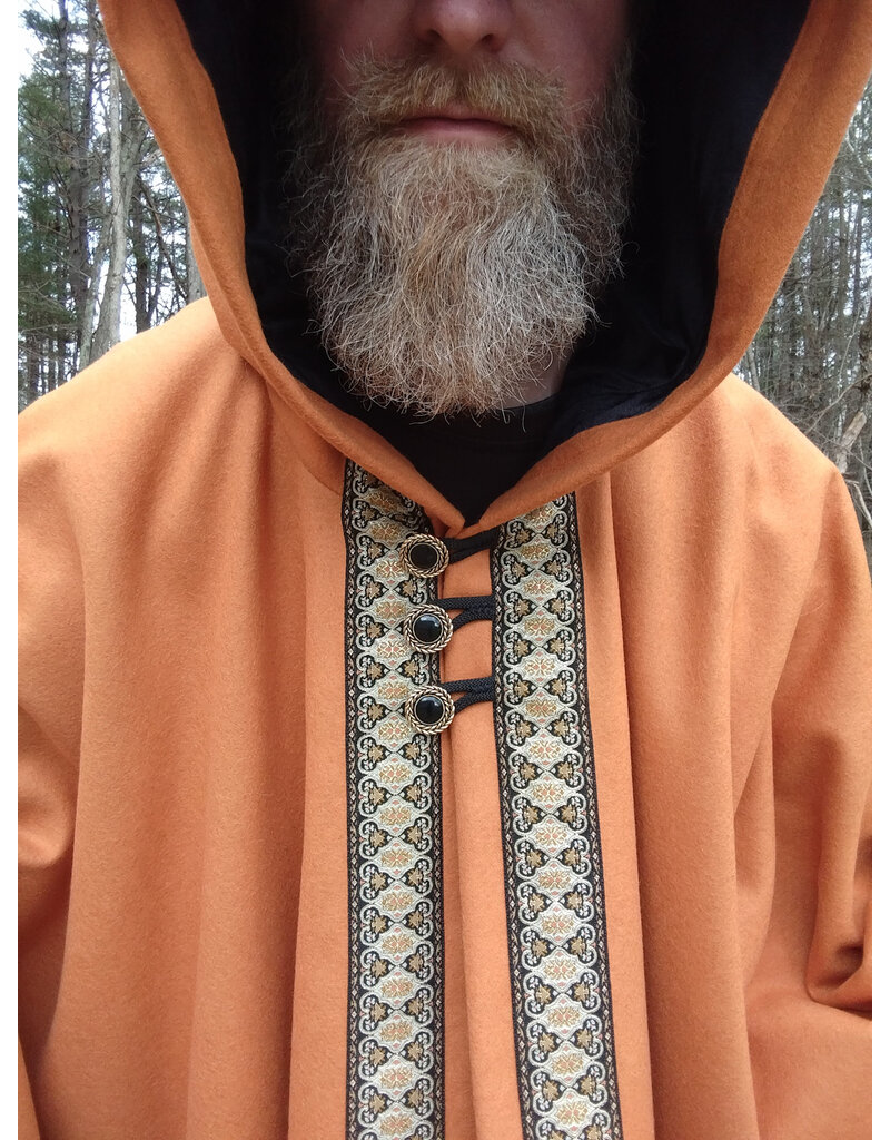 Cloakmakers.com 5636-Amber Wool Blend Cloak w/ Black Velveteen Hood Lining and Triple Loop & Button Closure