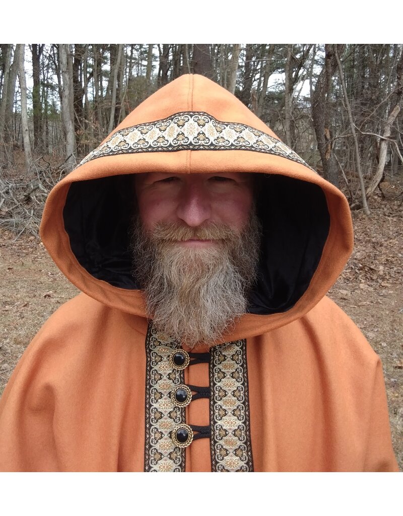 Cloakmakers.com 5636-Amber Wool Blend Cloak w/ Black Velveteen Hood Lining and Triple Loop & Button Closure