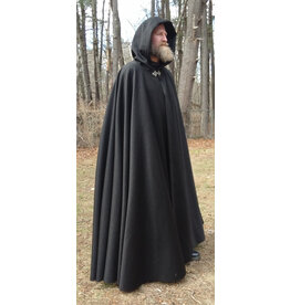 Cloakmakers.com 5641-Charcoal Black Wool Blend Cloak w/ Black Velvet Hood Lining & Triple Medallion Clasp
