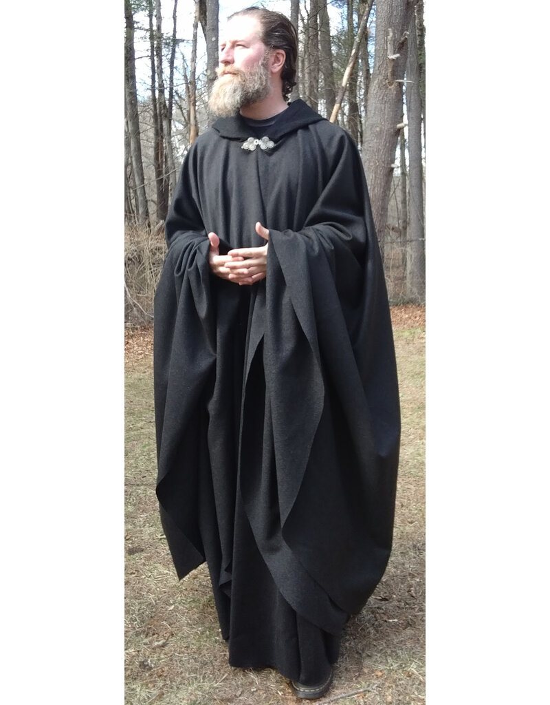 Cloakmakers.com 5641-Charcoal Grey Wool Blend Cloak w/ Black Velvet Hood Lining & Triple Medallion Clasp