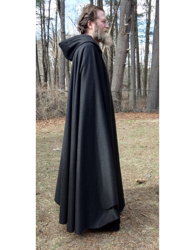 Cloakmakers.com 5641-Charcoal Grey Wool Blend Cloak w/ Black Velvet Hood Lining & Triple Medallion Clasp