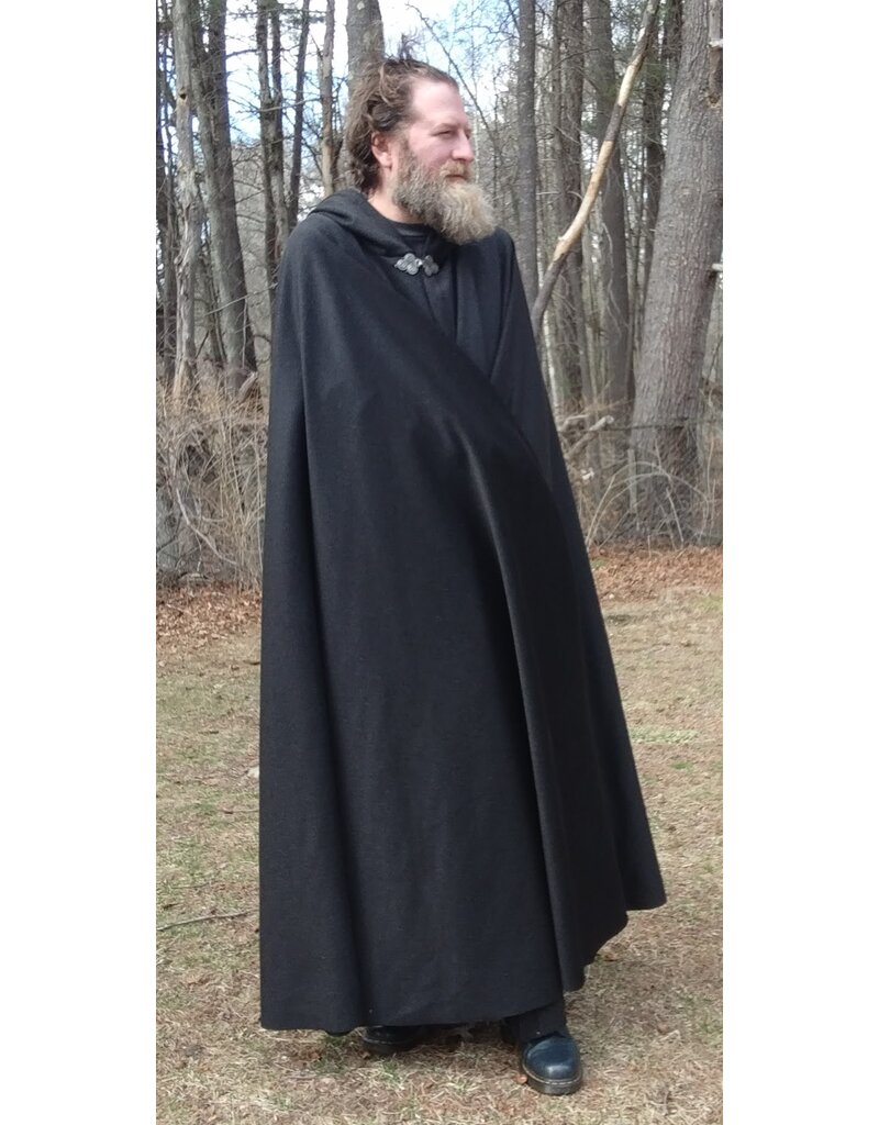 Cloakmakers.com 5641-Charcoal Grey Wool Blend Cloak w/ Black Velvet Hood Lining & Triple Medallion Clasp