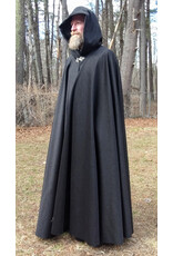 Cloakmakers.com 5641-Charcoal Grey Wool Blend Cloak w/ Black Velvet Hood Lining & Triple Medallion Clasp