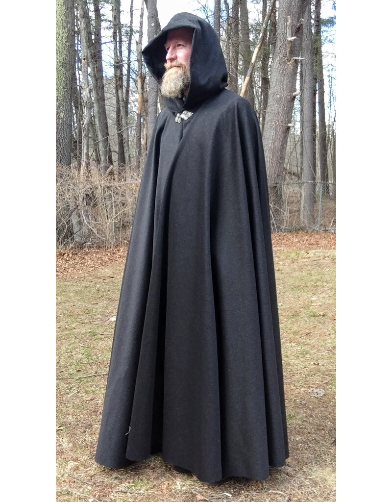 Cloakmakers.com 5641-Charcoal Grey Wool Blend Cloak w/ Black Velvet Hood Lining & Triple Medallion Clasp
