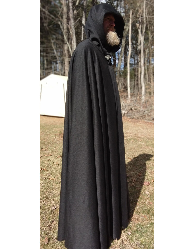 Cloakmakers.com 5641-Charcoal Grey Wool Blend Cloak w/ Black Velvet Hood Lining & Triple Medallion Clasp