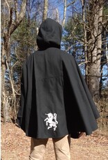 Cloakmakers.com 5647-Washable Black Cotton Cloak w/ Unicorn Embroidery & Black Hood Lining & Pockets
