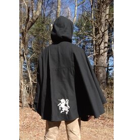 Cloakmakers.com 5647-Washable Black Cotton Cloak w/ Unicorn Embroidery & Black Hood Lining & Pockets