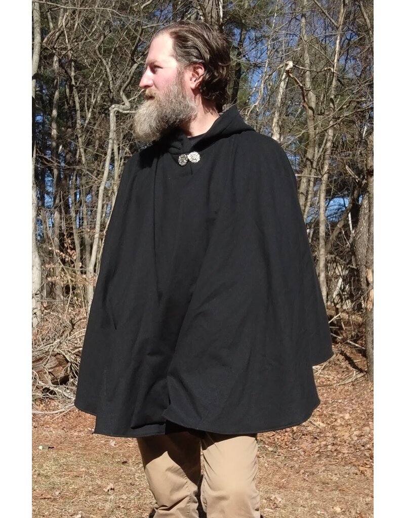 Cloakmakers.com 5647-Washable Black Cotton Cloak w/ Unicorn Embroidery & Black Hood Lining & Pockets