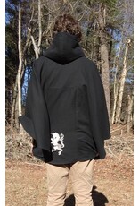 Cloakmakers.com 5647-Washable Black Cotton Cloak w/ Unicorn Embroidery & Black Hood Lining & Pockets