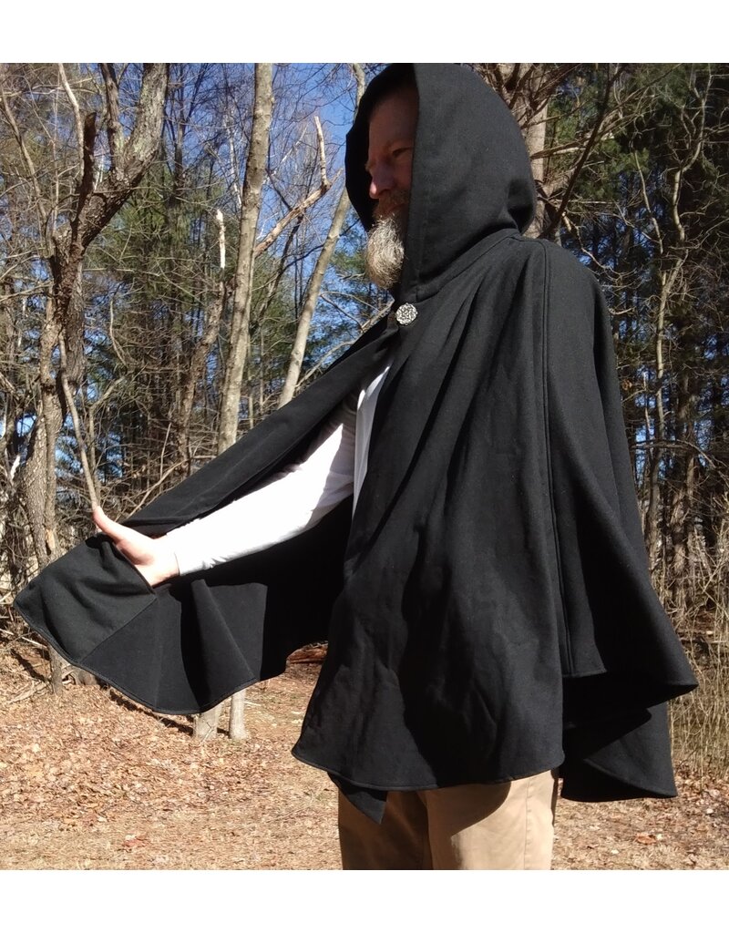 Cloakmakers.com 5647-Washable Black Cotton Cloak w/ Unicorn Embroidery & Black Hood Lining & Pockets