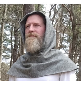 Cloakmakers.com H525-Washable Black & White Tweed Hooded Cowl w/ Flecks of Multiple Colors