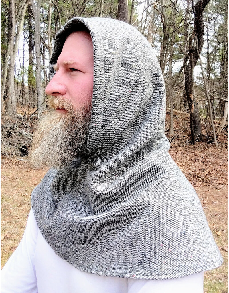Cloakmakers.com H525-Washable Black & White Tweed Hooded Cowl w/ Flecks of Multiple Colors