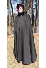 Cloakmakers.com 5651-Charcoal Black Wool Blend Cloak w/ Burgundy Velvet Hood Lining & Gothic Rose Clasp